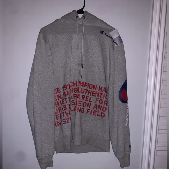 Champion Sweaters Champion Hoodie Gray Mainly Hints Of Red And